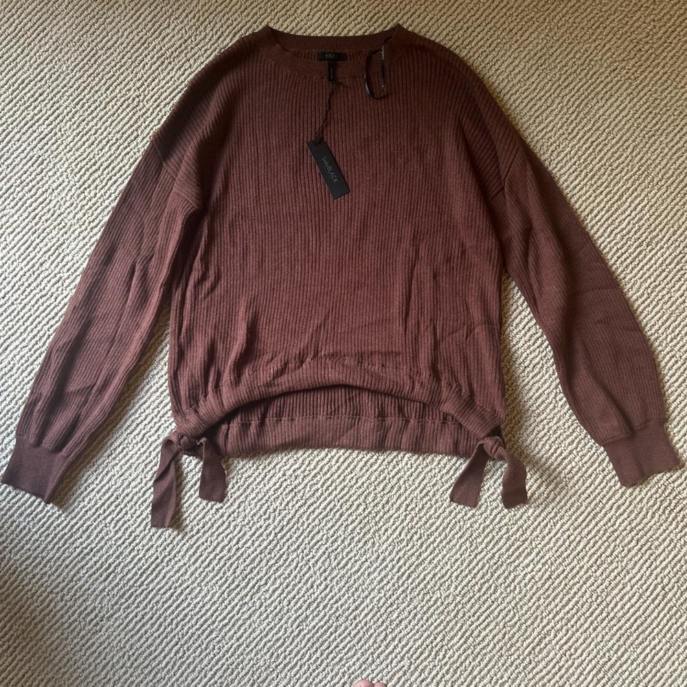 Chic Brown Crew Neck Sweater with Tie Details